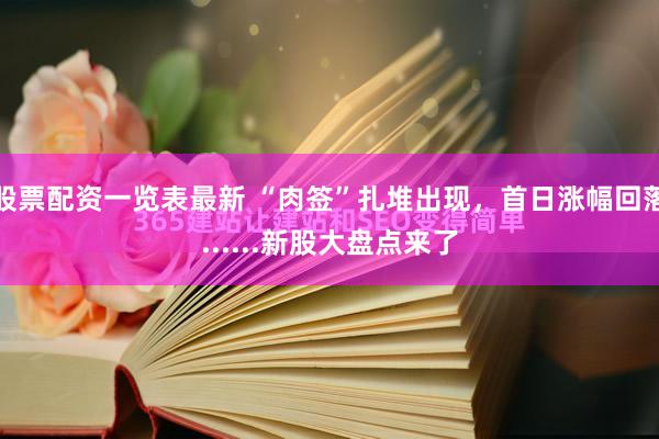 股票配资一览表最新 “肉签”扎堆出现，首日涨幅回落......新股大盘点来了